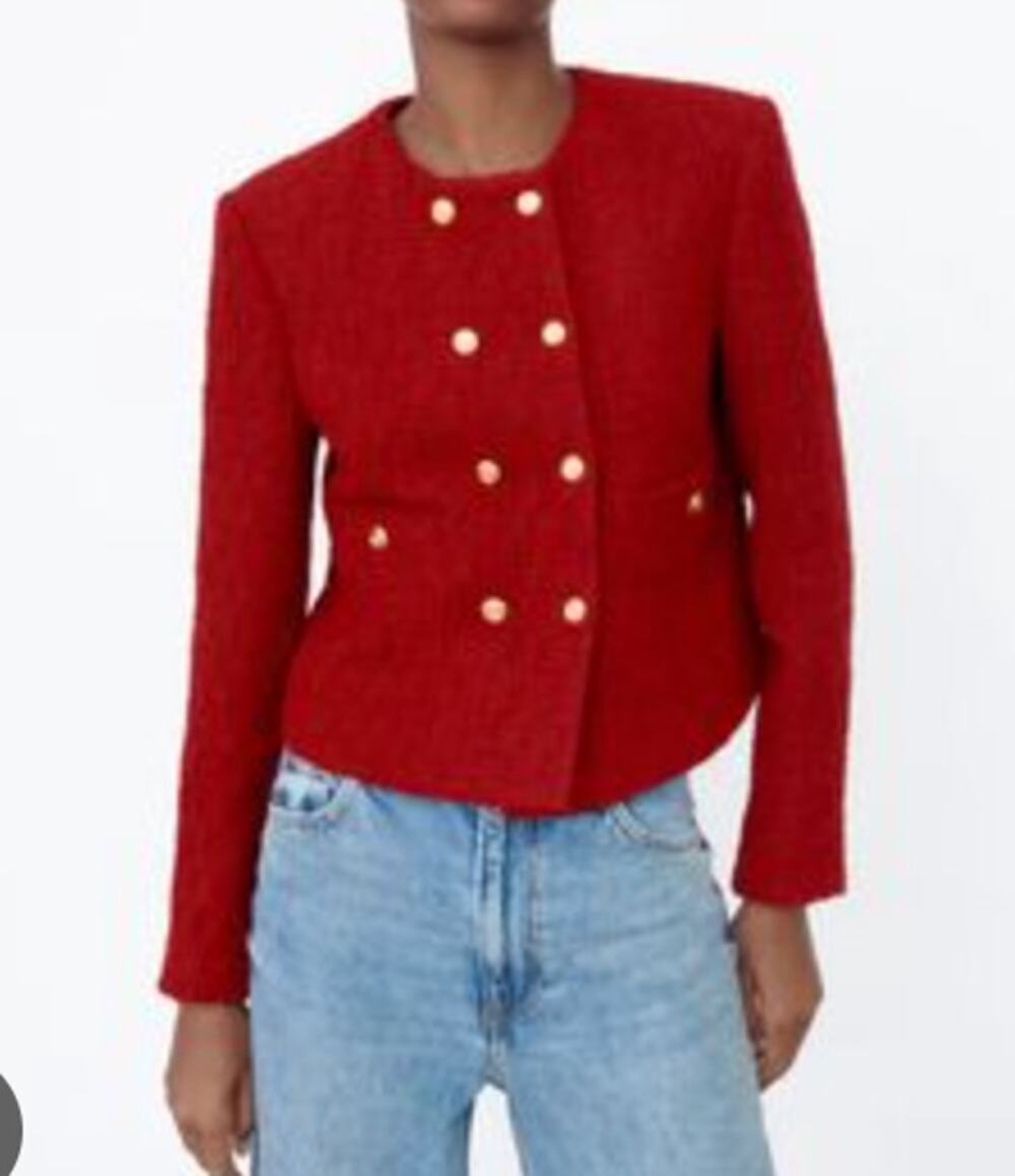 ZARA Long Sleeve Double Breasted Blazer Jacket Red XS